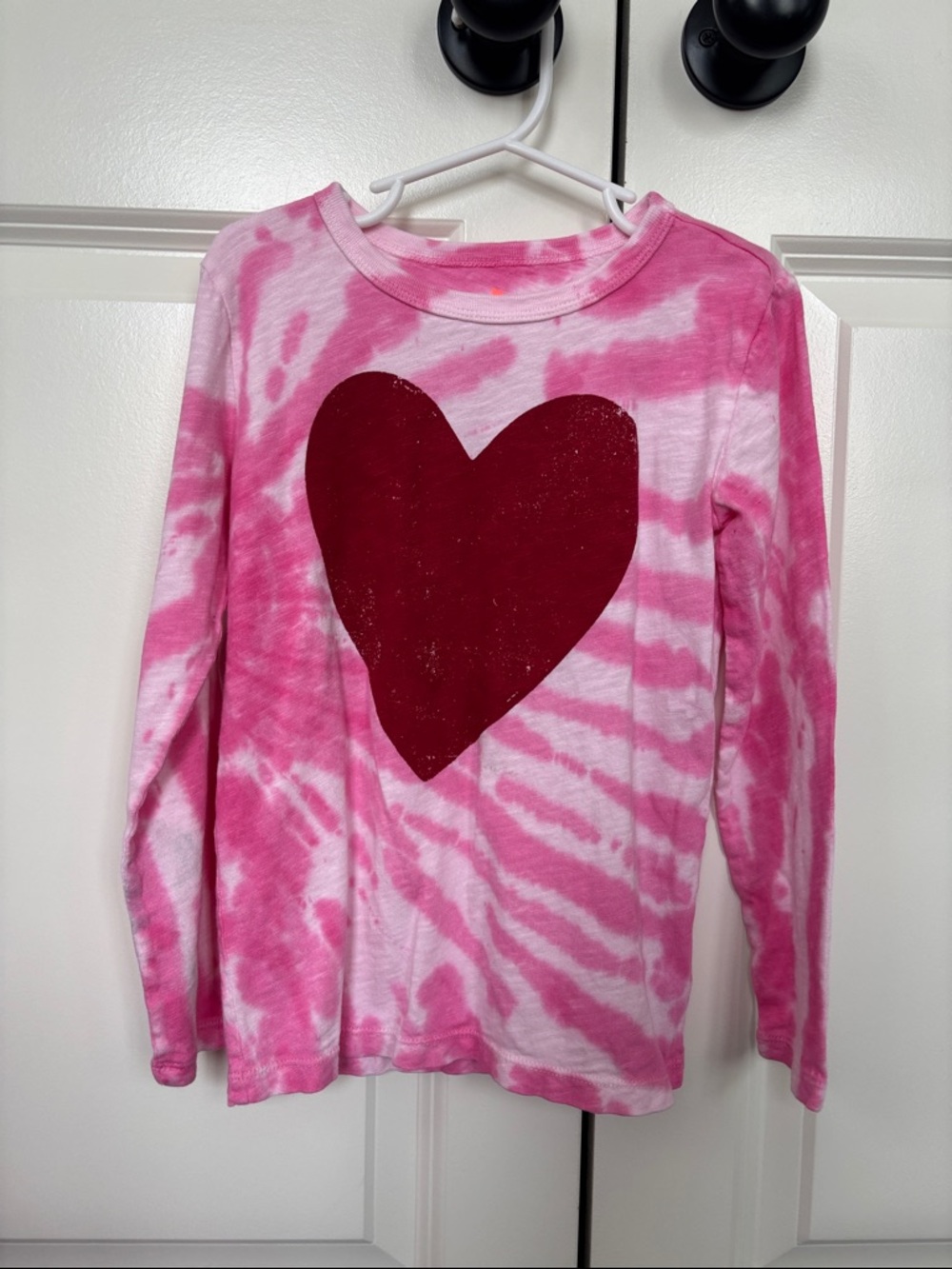 Crewcuts Pink Tie-Dye Long Sleeve Top with Red Heart